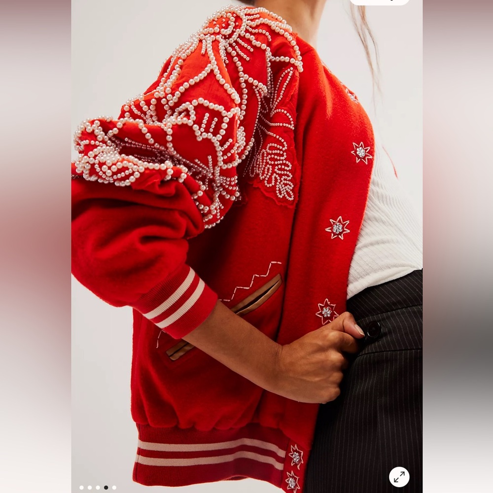 Pretty In Pearls Bomber Jacket by Free People - XS